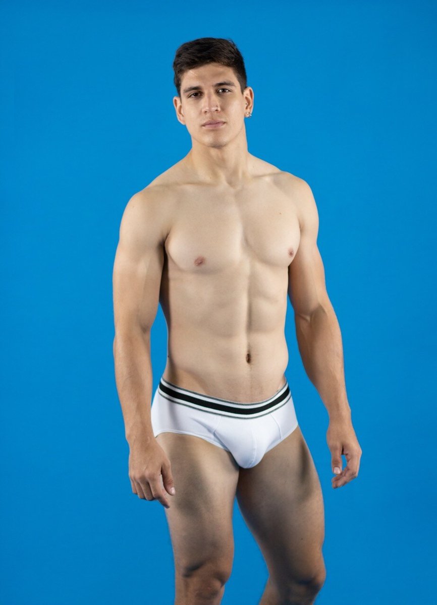 Brief blanco con pretina a rayas